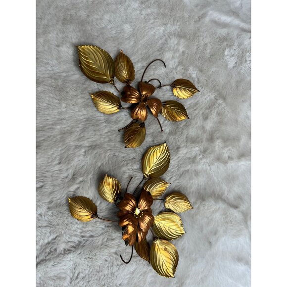Flower leaf mid century modern 3D copper color wall art - Picture 2 of 4